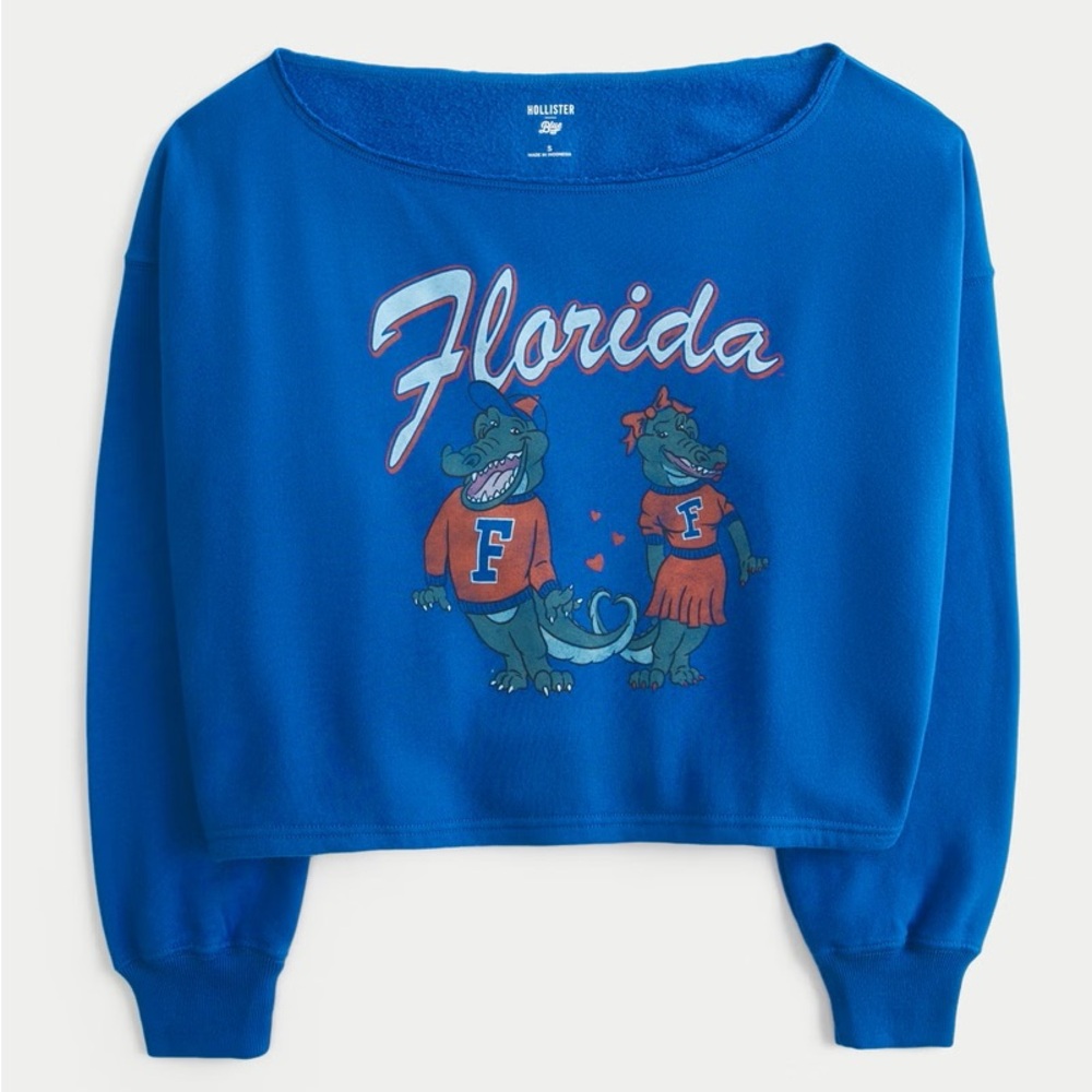 Hollister Florida Gator Retro Distressed Athleisure College UF Crop Sweatshirt
